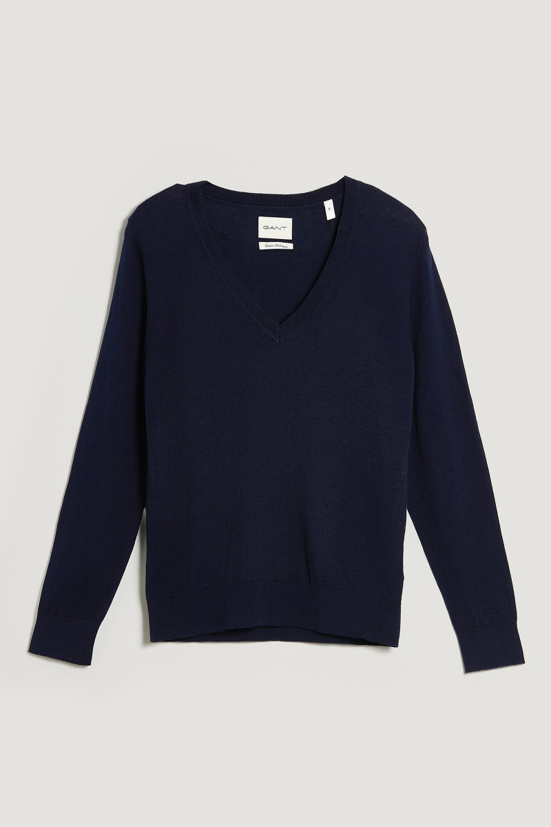 SVETR GANT LIGHT KNIT V-NECK EVENING BLUE