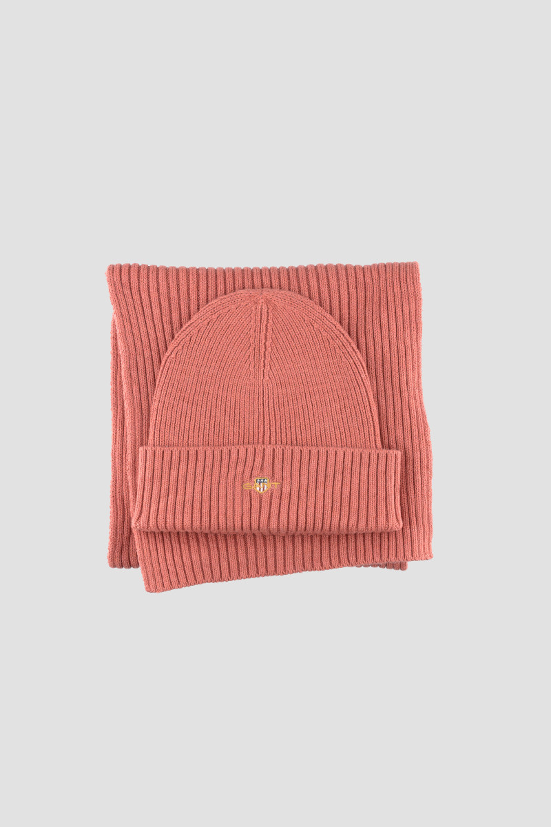 SET ČEPICE A ŠÁLA GANT SHIELD BEANIE AND SCARF GIFT SET FADED BRICK