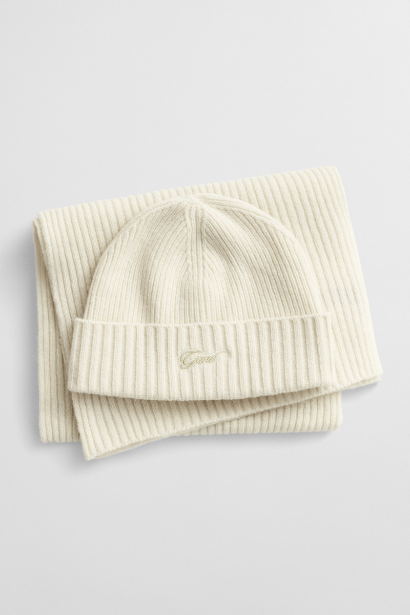 SET ČEPICE A ŠÁLA GANT SCRIPT BEANIE AND SCARF GIFT SET CREAM