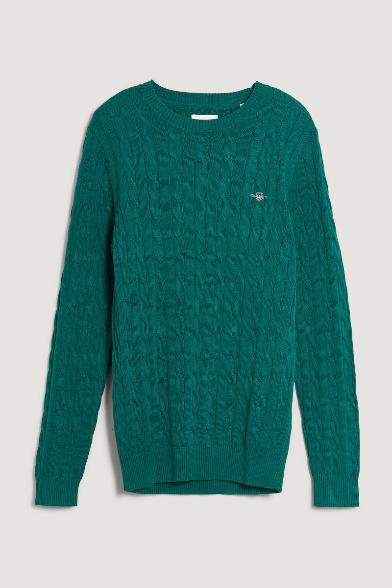 E-shop SVETR GANT COTTON CABLE C-NECK DEEP FOREST GREEN