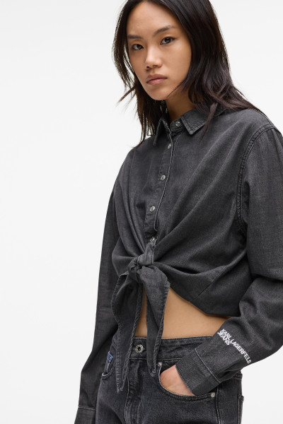 BLÚZ KARL LAGERFELD JEANS KLJ DENIM WRAP BLOUSE - Kép 4