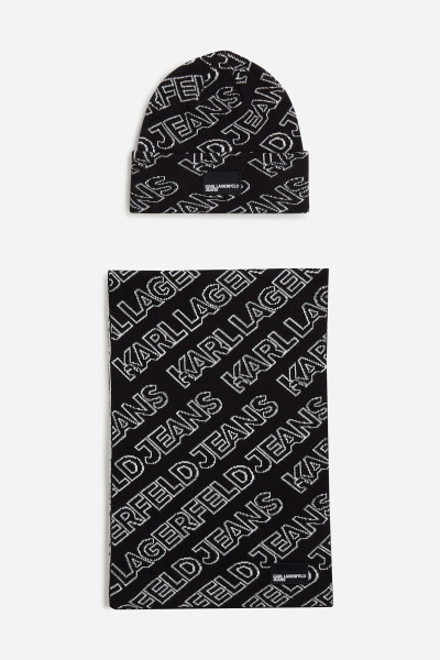 SET ČAPICA A ŠÁL KARL LAGERFELD JEANS KLJ MONOGRAM SCARF BEANIE GP - Fotografia č. 1