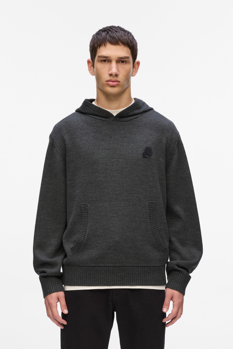 Sveter Karl Lagerfeld Kameo Knitted Hoodie Medium Grey Melange