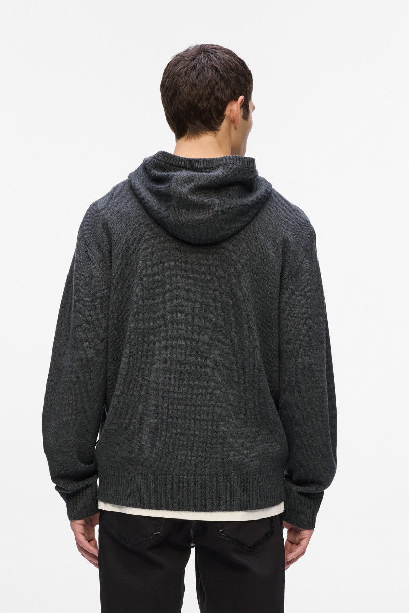 Sveter Karl Lagerfeld Kameo Knitted Hoodie Medium Grey Melange