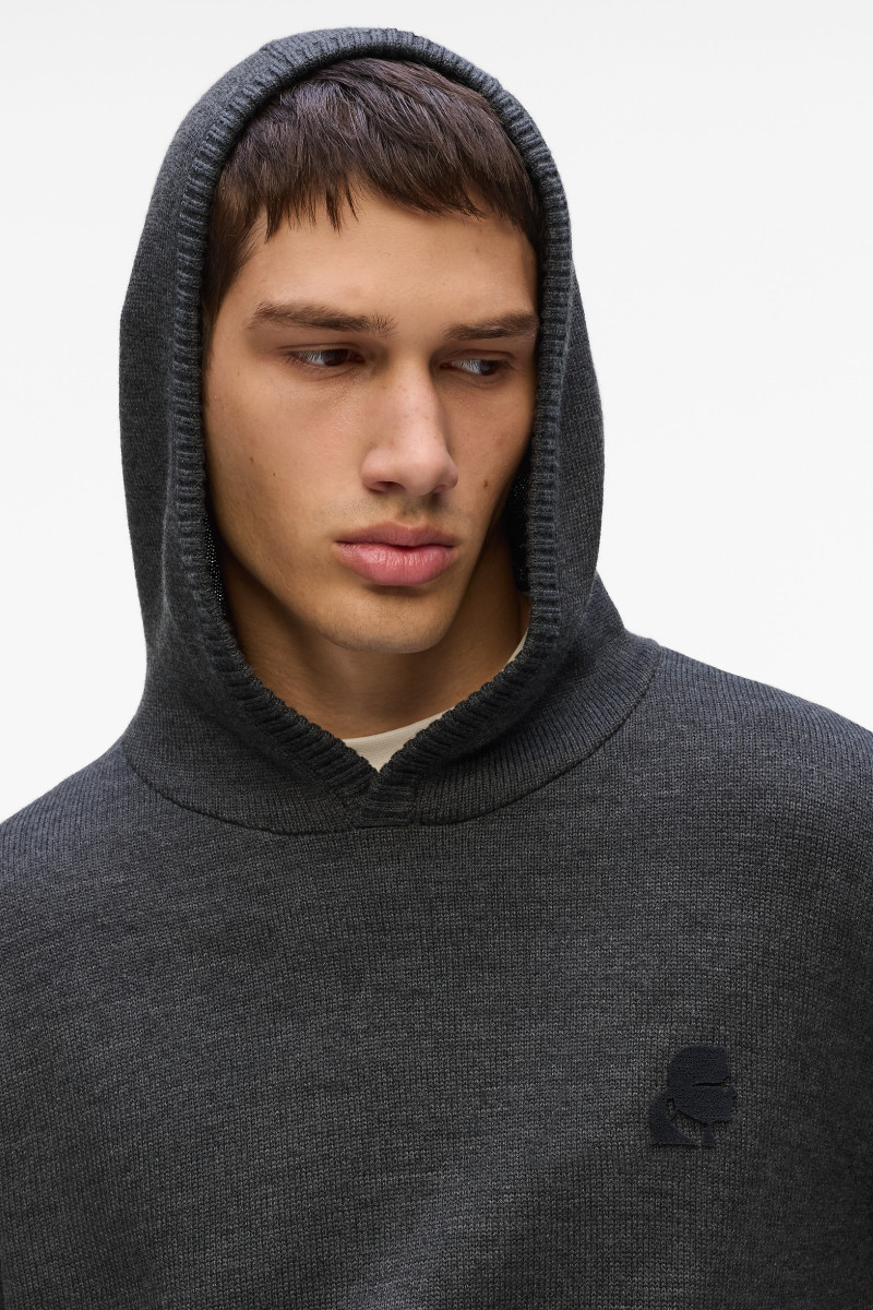 Sveter Karl Lagerfeld Kameo Knitted Hoodie Medium Grey Melange