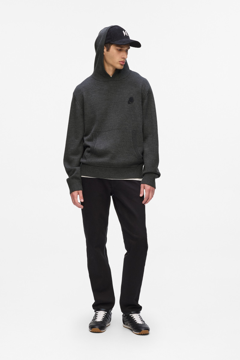 Sveter Karl Lagerfeld Kameo Knitted Hoodie Medium Grey Melange