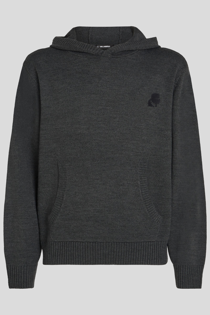 Sveter Karl Lagerfeld Kameo Knitted Hoodie Medium Grey Melange