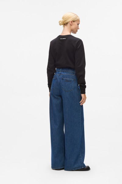DŽÍNY KARL LAGERFELD BELTED WIDE LEG DENIM PANTS - Fotografie č. 2