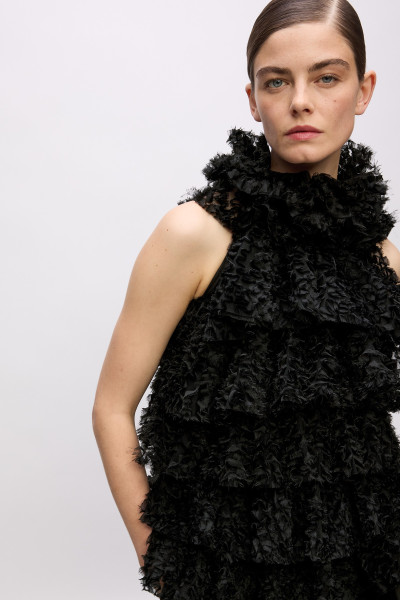 HALENKA KARL LAGERFELD KARL STUDIO RUFFLE MESH TOP - Fotografie č. 4