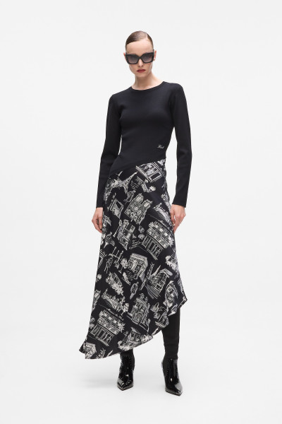 ŠATY KARL LAGERFELD PARIS SKETCH FABRIC MIX DRESS - Fotografia č. 3