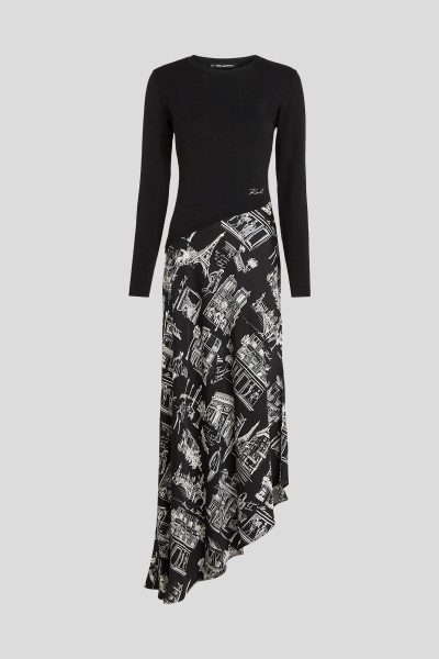 ŠATY KARL LAGERFELD PARIS SKETCH FABRIC MIX DRESS - Fotografia č. 5