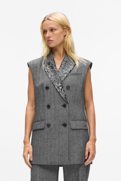 MELLÉNY KARL LAGERFELD EMBELLISHED LAPEL TWEED GILET - Kép 1