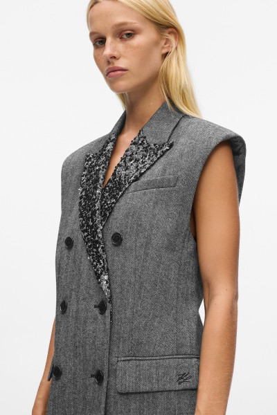 MELLÉNY KARL LAGERFELD EMBELLISHED LAPEL TWEED GILET - Kép 4