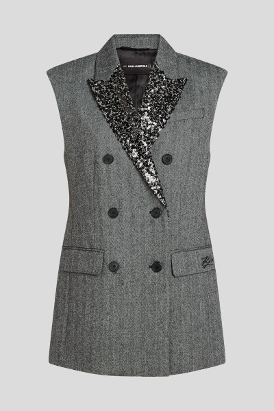 MELLÉNY KARL LAGERFELD EMBELLISHED LAPEL TWEED GILET - Kép 5