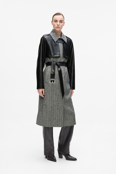 KABÁT KARL LAGERFELD TWEED AND FAUX LEATHER COAT - Kép 1