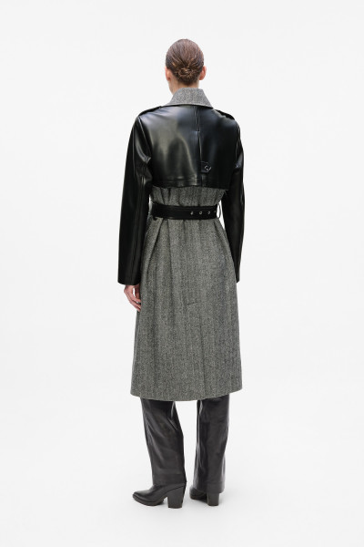 KABÁT KARL LAGERFELD TWEED AND FAUX LEATHER COAT - Kép 2