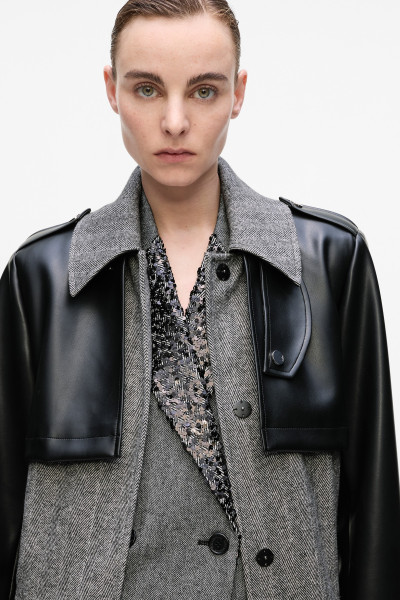 KABÁT KARL LAGERFELD TWEED AND FAUX LEATHER COAT - Kép 4