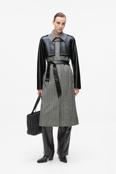KABÁT KARL LAGERFELD TWEED AND FAUX LEATHER COAT - Kép 3