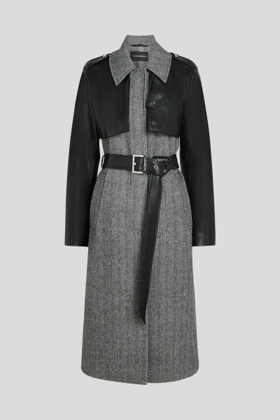 KABÁT KARL LAGERFELD TWEED AND FAUX LEATHER COAT - Kép 5