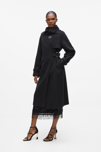 KABÁT KARL LAGERFELD BELTED LONG SOFT WOOL COAT - Kép 1