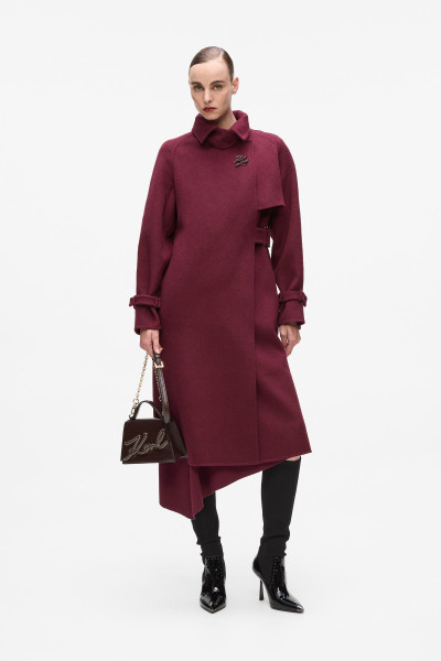 KABÁT KARL LAGERFELD BELTED LONG SOFT WOOL COAT - Kép 3