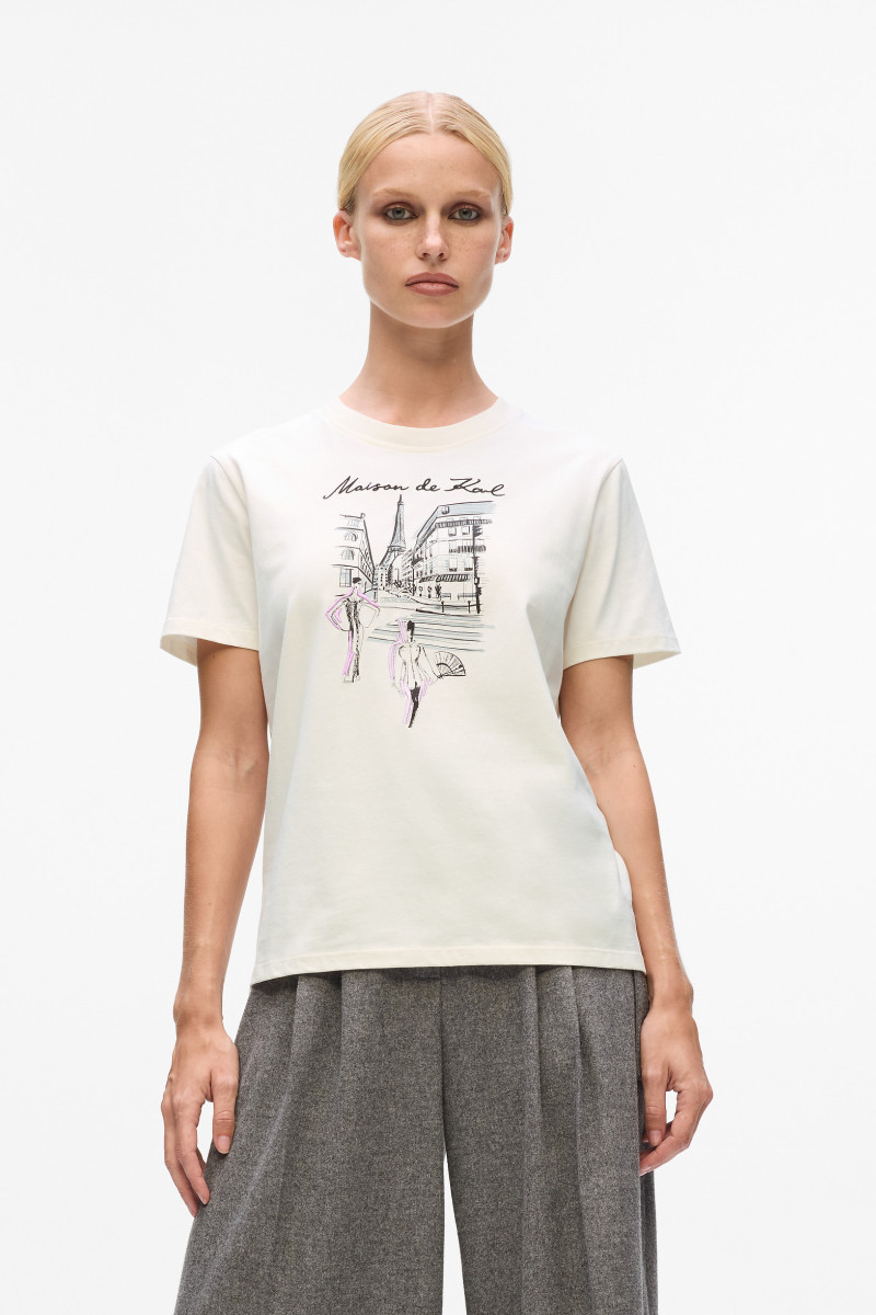 Póló Karl Lagerfeld Paris Sketch Street T-Shirt Cannoli Cream