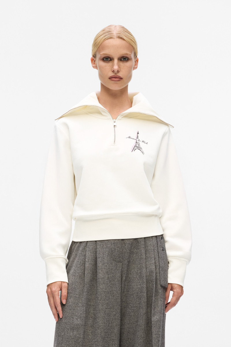 Levně Mikina karl lagerfeld paris sketch eiffel half zip cannoli cream