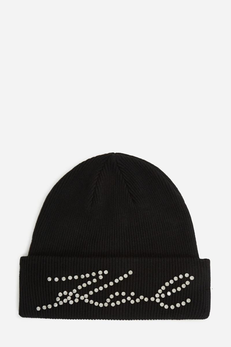 Čapica Karl Lagerfeld K/Signature Rhinestones Beanie Black