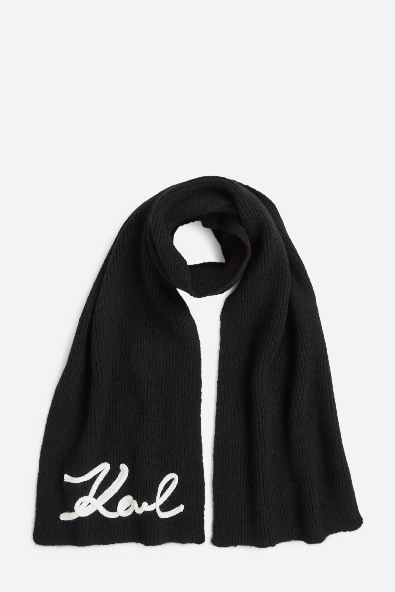 ŠÁL KARL LAGERFELD K/SIGNATURE CROCHET SCARF BLACK
