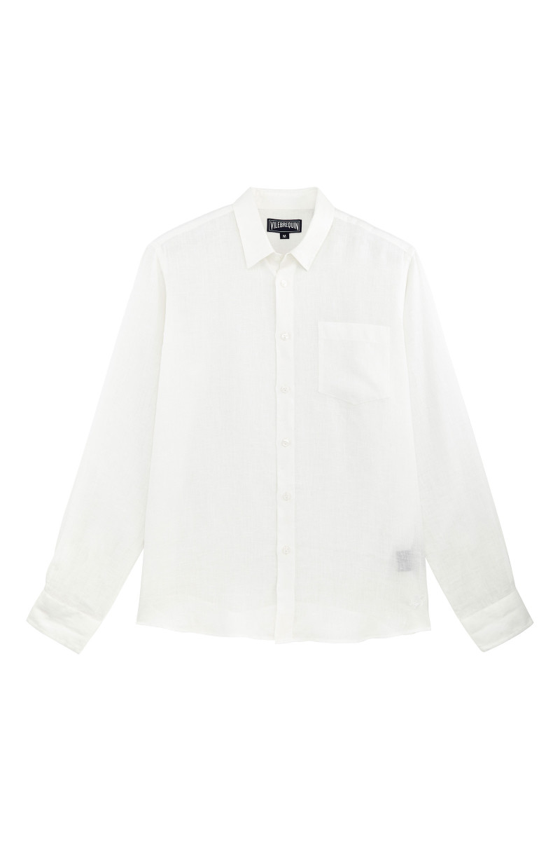 Košeľa Vilebrequin Men Linen Shirt Solid Blanc