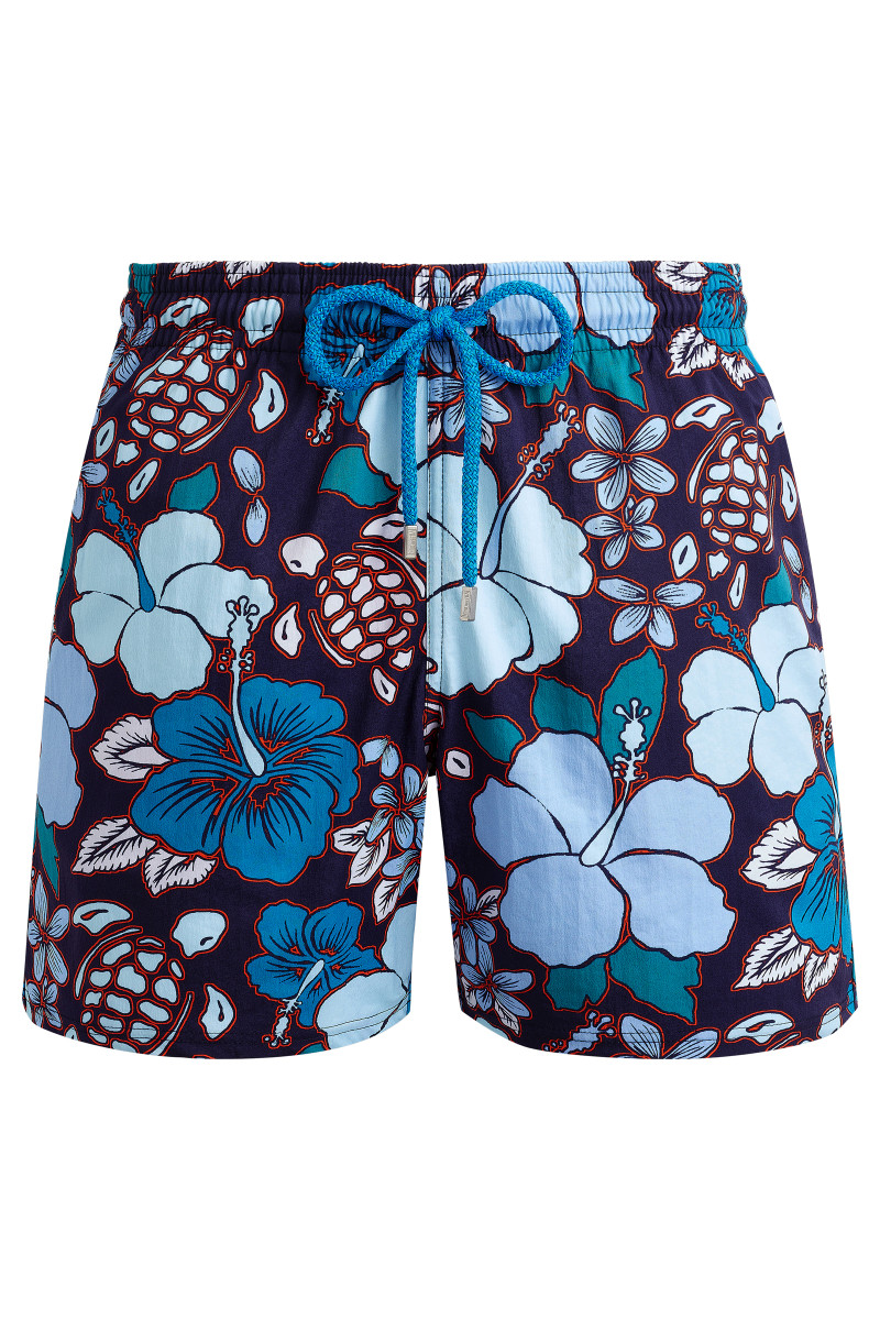 Plavky Vilebrequin Men Stretch Swim Shorts Tropical Turtles Minuit