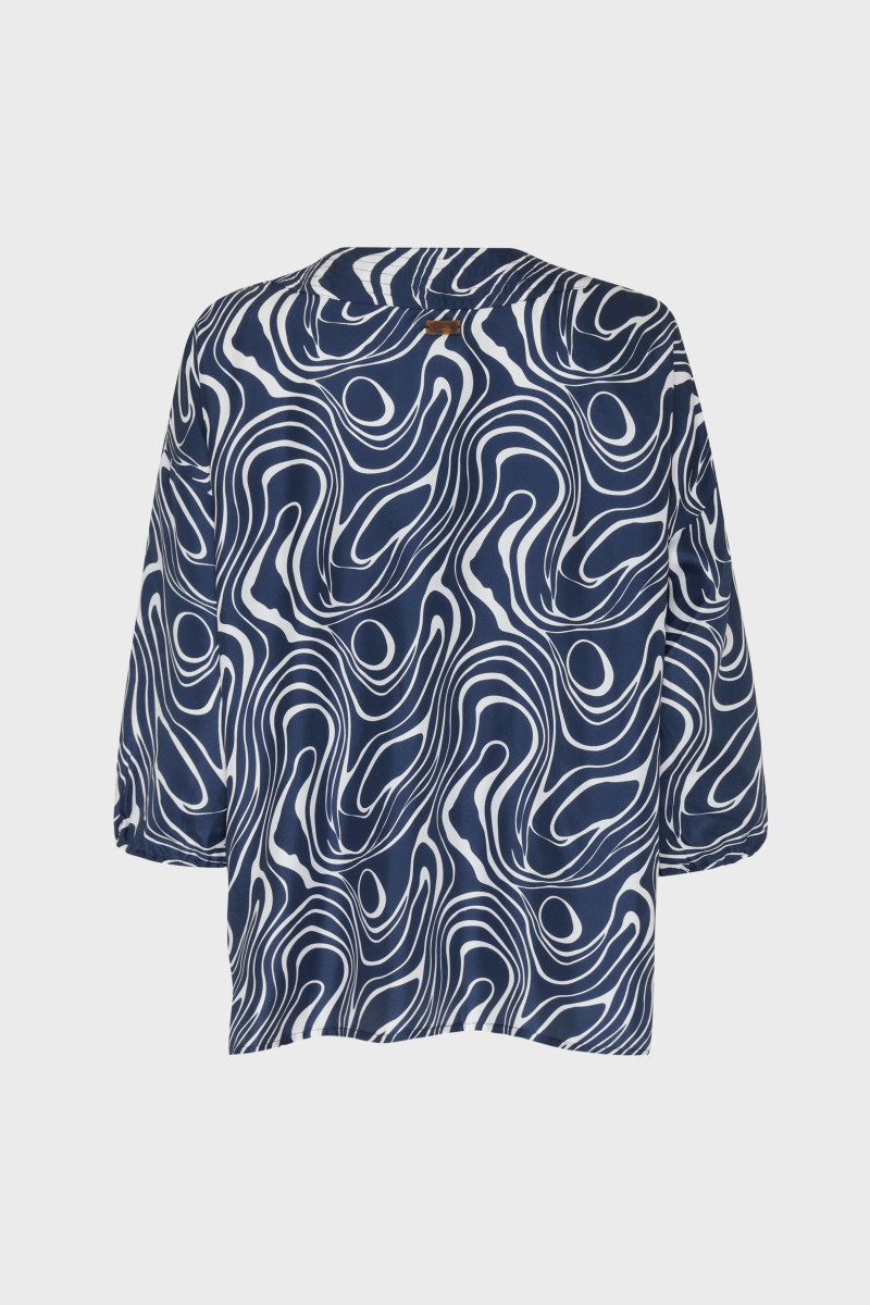 Blúzka Vilebrequin Twill De Soie Imprime Waves Bleu Marine