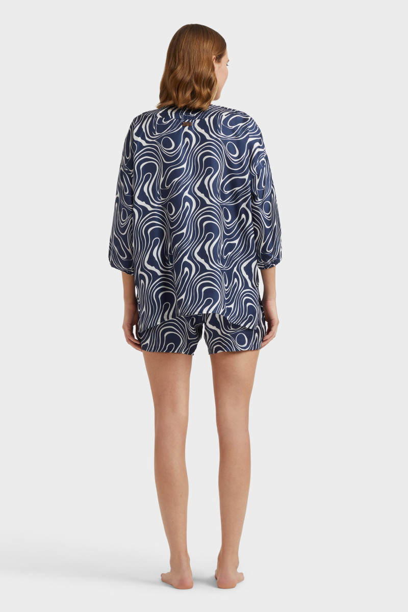 Blúzka Vilebrequin Twill De Soie Imprime Waves Bleu Marine