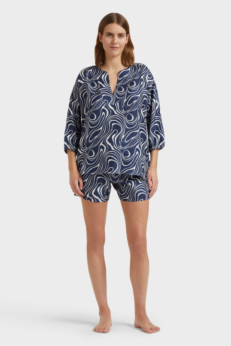 Blúzka Vilebrequin Twill De Soie Imprime Waves Bleu Marine