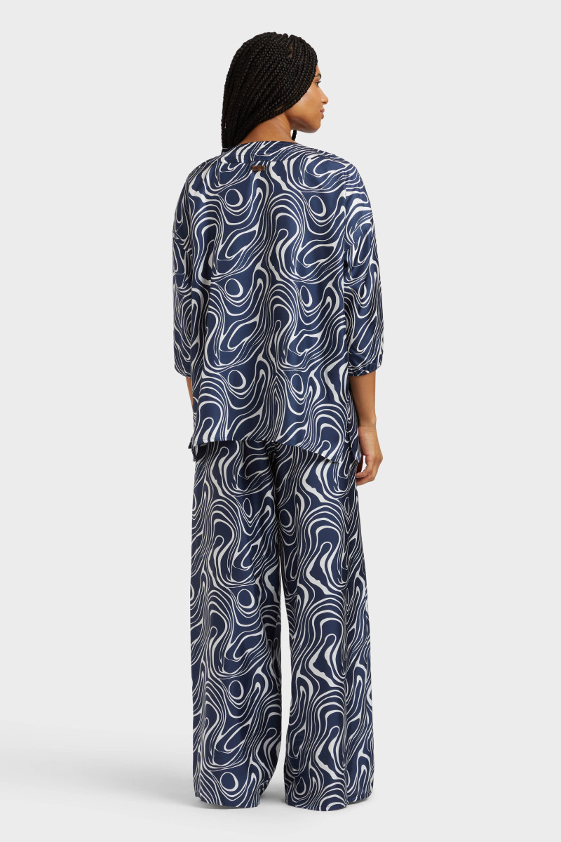 Nohavice Vilebrequin Twill De Soie Imprime Waves Bleu Marine