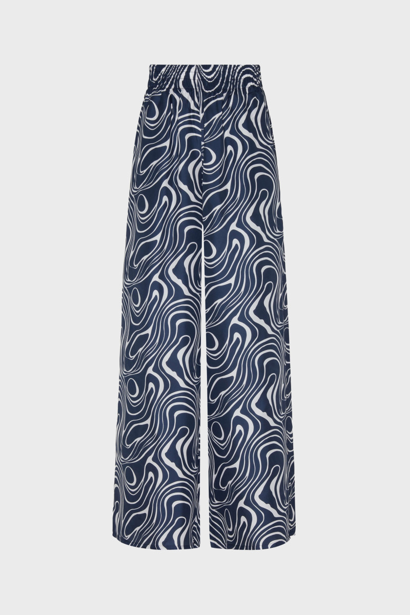 Nohavice Vilebrequin Twill De Soie Imprime Waves Bleu Marine