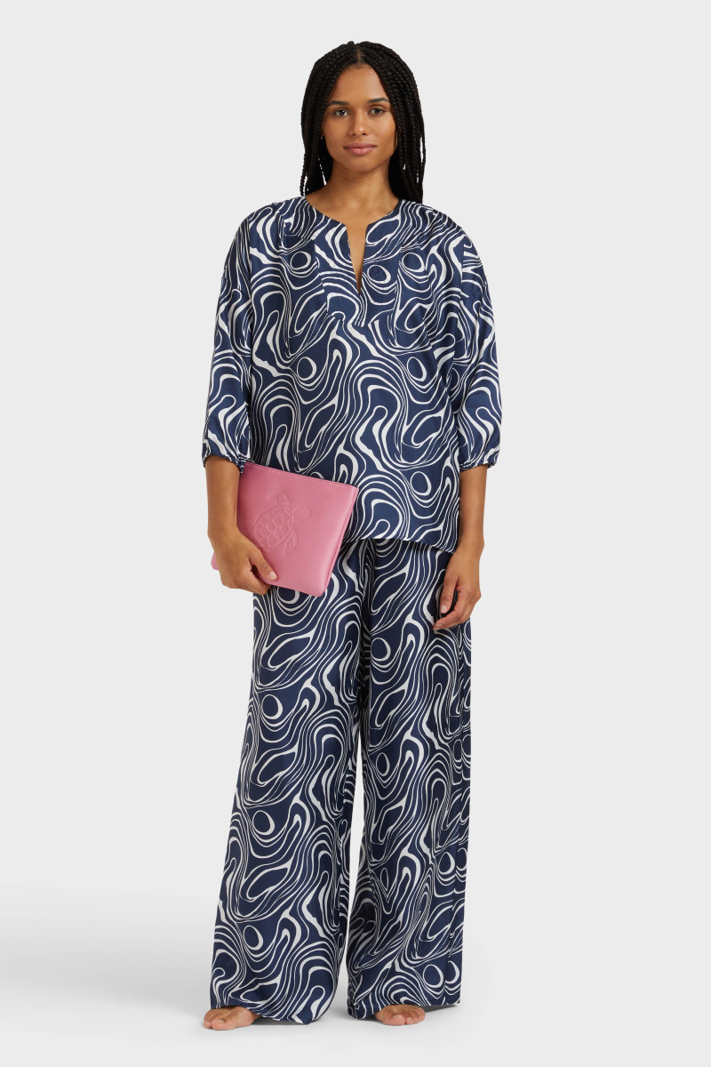 Nohavice Vilebrequin Twill De Soie Imprime Waves Bleu Marine