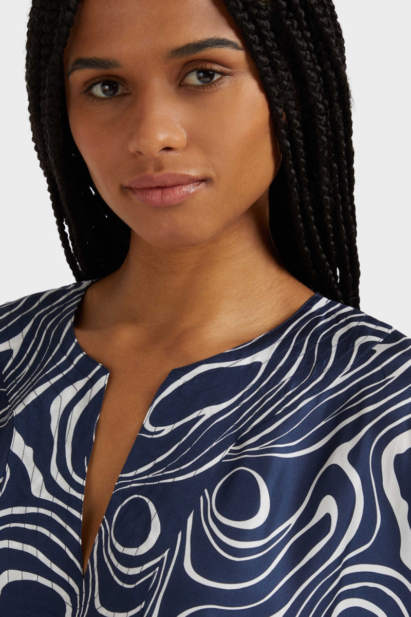 Nohavice Vilebrequin Twill De Soie Imprime Waves Bleu Marine