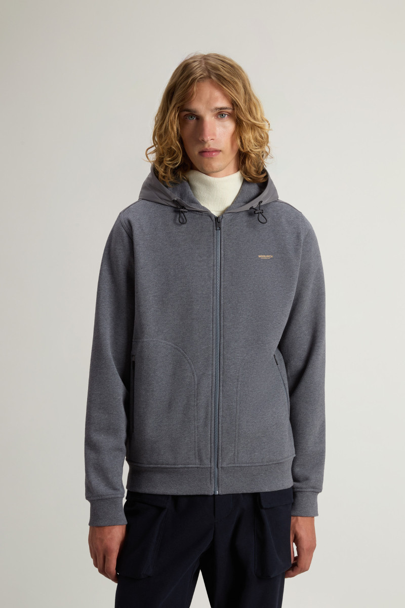 Levně Mikina woolrich mixmedia full-zip hoodie charcoal melange