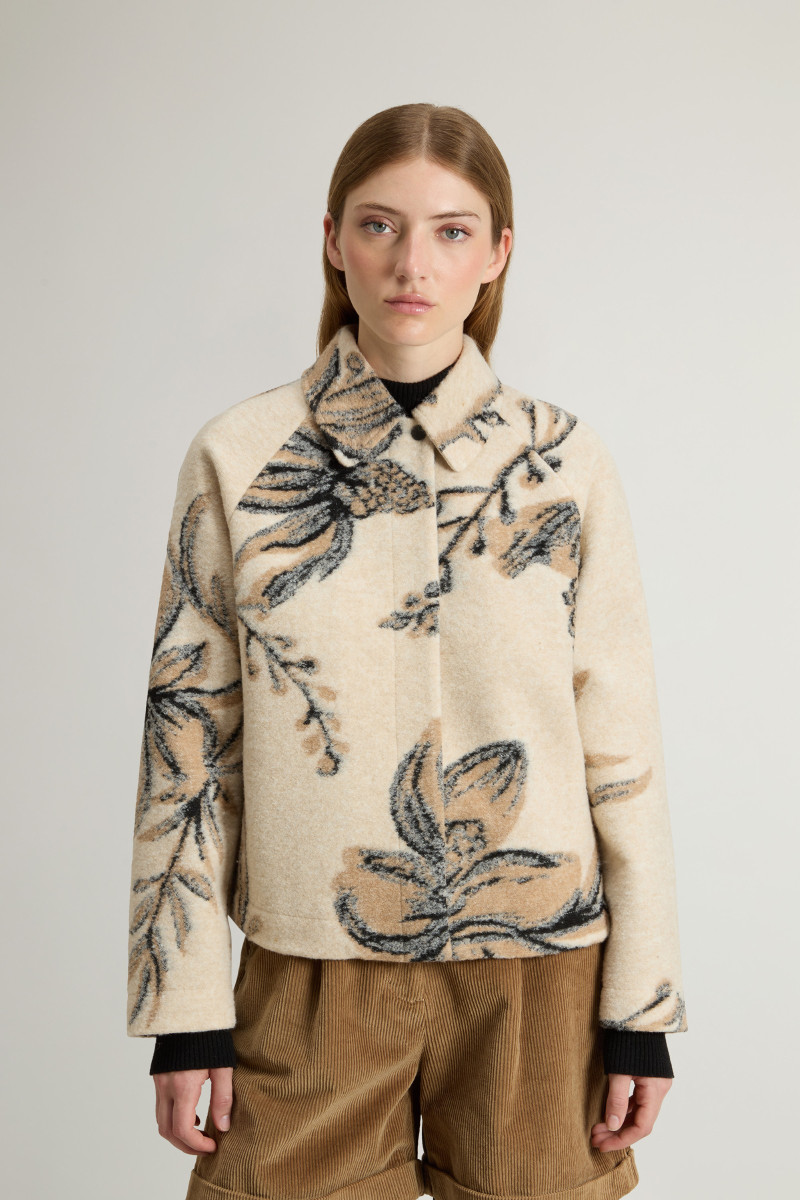Košeľa Woolrich Jacquard Wool Overshirt Cream Foliage