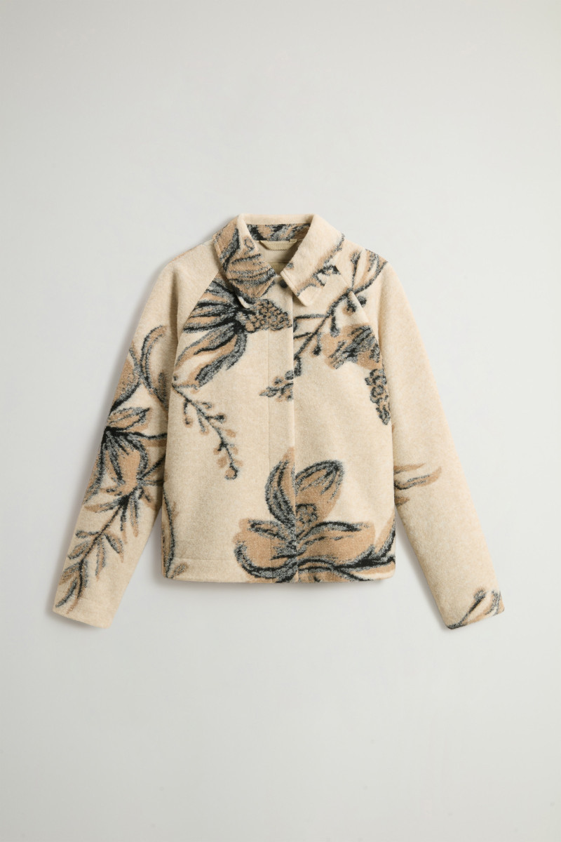 Košeľa Woolrich Jacquard Wool Overshirt Cream Foliage