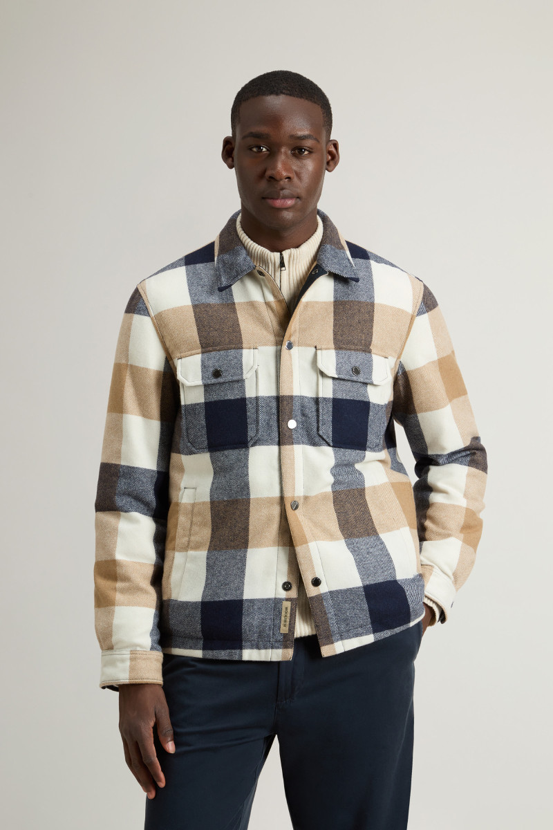 Bunda Woolrich Wool Check Alaskan Shirt Jacket Cream Buffalo