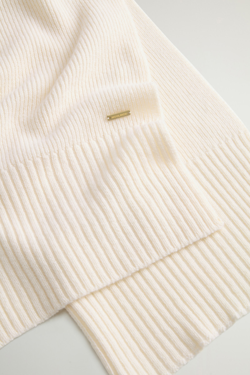 Šál Woolrich Pure Cashmere Ribbed Scarf Milky Cream
