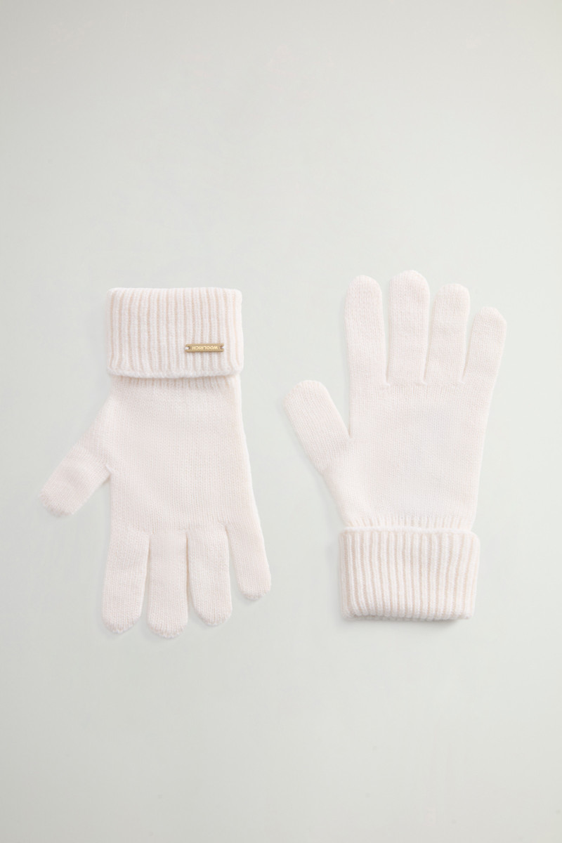 Kesztyű Woolrich Pure Cashmere Ribbed Gloves Milky Cream