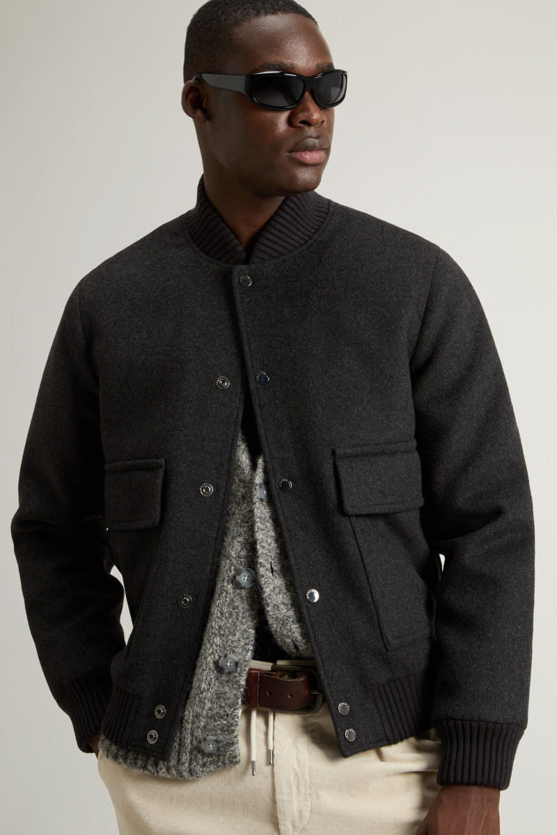 Bunda Woolrich Twill Wool Miles Bomber Dark Grey Melange