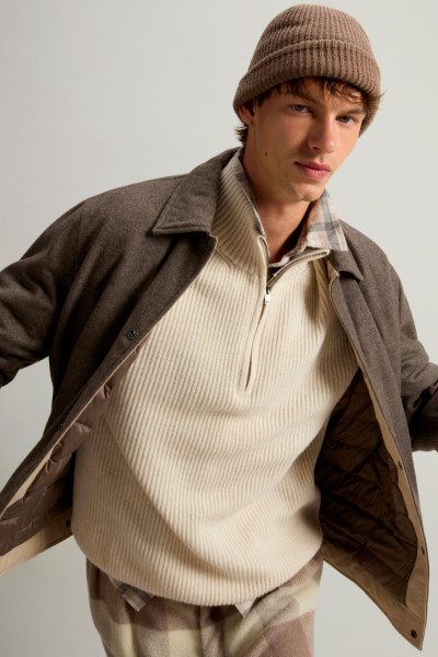 SVETR WOOLRICH WOOL CASH RIBBED HALF-ZIP - Fotografie č. 5