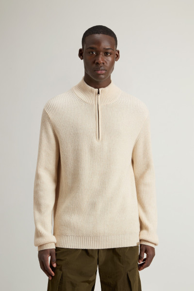 SVETR WOOLRICH WOOL CASH RIBBED HALF-ZIP - Fotografie č. 1