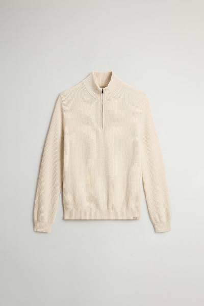 SVETR WOOLRICH WOOL CASH RIBBED HALF-ZIP - Fotografie č. 6