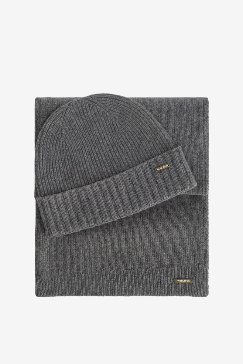 Készlet Sapka És Sál Woolrich Gift Box Light Grey Melange