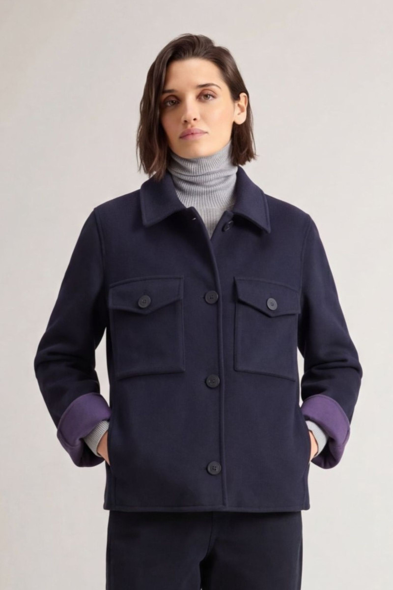 Levně Bunda woolrich double wool jacket melton blue